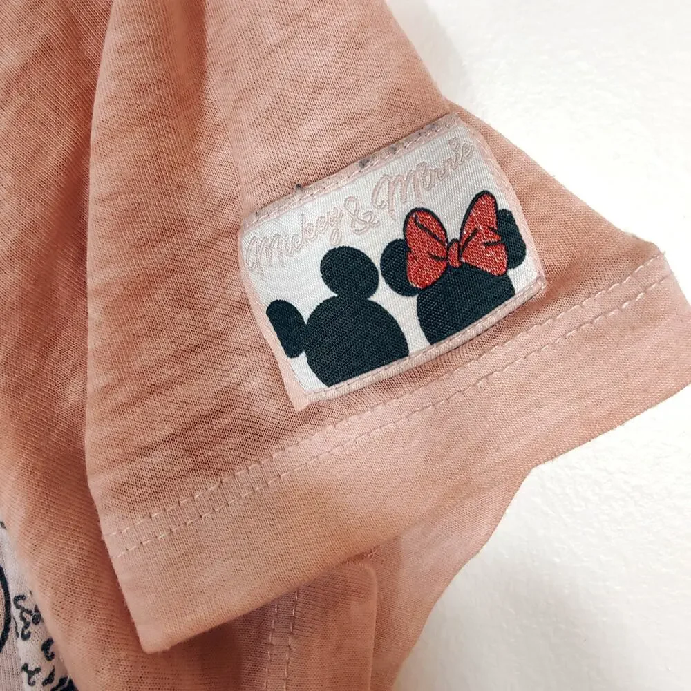 Disney Mickey Minnie Comic Sleep Shirt Blush Pink Sheer S-M - Picture 4 of 6